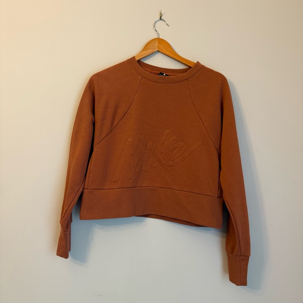 Nike Sweatshirt Women Orange S Pull Over Crew Neck Sweater Embossed Crop Top